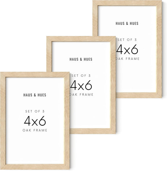 HAUS & HUES Solid Oak Wall or Tabletop Frame Set - Beige Gallery Frame With 4x6 Frames