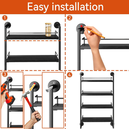 IBUYKE Spice Rack Wall Mount,4 Tier Hanging Seasoning Organizer, Spice Rack for Wall for up to 50 Jars,Spice Organization for Kitchen Cabinet,Living Room,Bathroom,Pantry,Black UTLJ016B