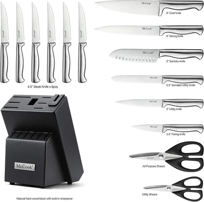 McCook® Knife Sets, German Stainless Steel Knife Block Sets with Built-in Sharpener