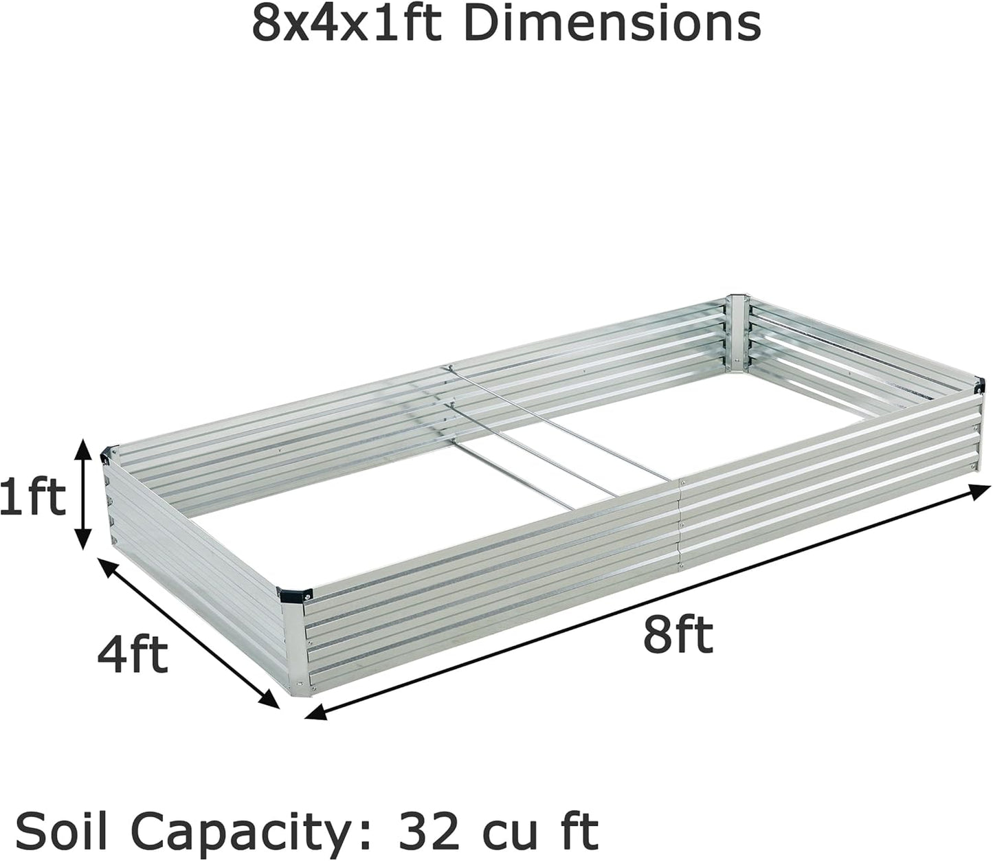 8x4x1ft(2 Pack) Galvanized Raised Garden Bed,Outdoor Planter Box Metal Patio Kit Planting Bed for Vegetables Flowers Herb,Silver