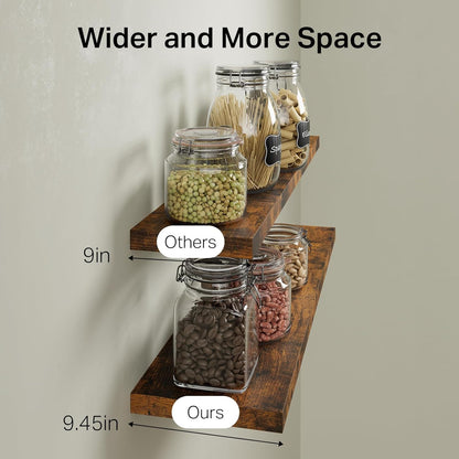 BAYKA Floating Shelves for Wall, 36 inches Wall Mounted Rustic Wood Shelves for Bathroom, Bedroom, Living Room, for Storage/Decor with 30lbs Capacity（Rustic Brown,Set of 3