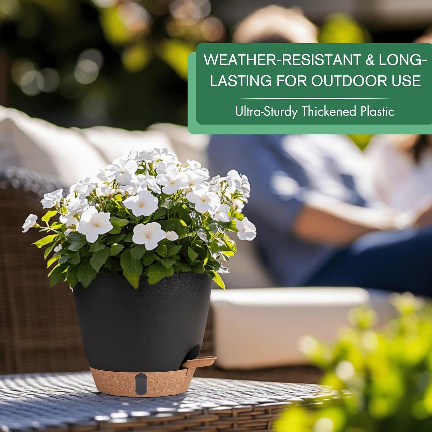 montresor 2 Pack 8 inch Plant Pots, PP Plastic Self Watering Plant Pot with Drainage and Tray for Indoor Outdoor Plants, Water Level Window & Reservoir Flower Pots Decorative Planter (Black)