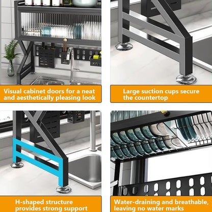 Kitchen sink rack dishwashing sink countertop dustproof cupboard storage multifunctional tableware storage drain rack double layer,KeepKitchen Sink Shlef Organized Space-Saving(White,105cm/41.3in)