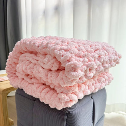 Chunky Knit Blanket Throw 40"x60", Chenille Throw Blankets, Handmade Warm & Cozy Blanket Couch Bed Home Decor, Soft Breathable Fleece Banket, Christmas for Couch Bed Sofa Best Gift (Pink)