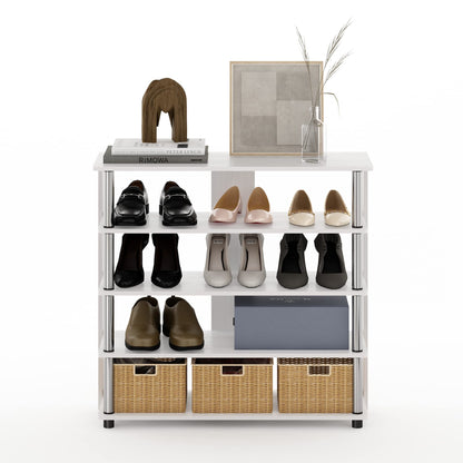 Furinno Turn-N-Tube 5 Tier Wide Shoe Rack, White Oak, Stainless Steel Tubes 32 Inch