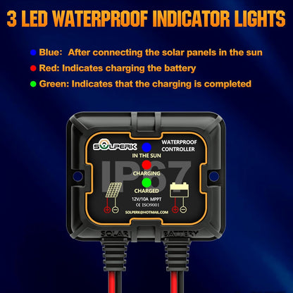 SOLPERK 100W Solar Battery Charger Solar Battery Maintainer + Upgrade 10A MPPT Charge Controller + Adjustable Mount Bracket for Car RV Boat Motorcycle，12V Waterproof Solar Panel Kit Trickle Charging