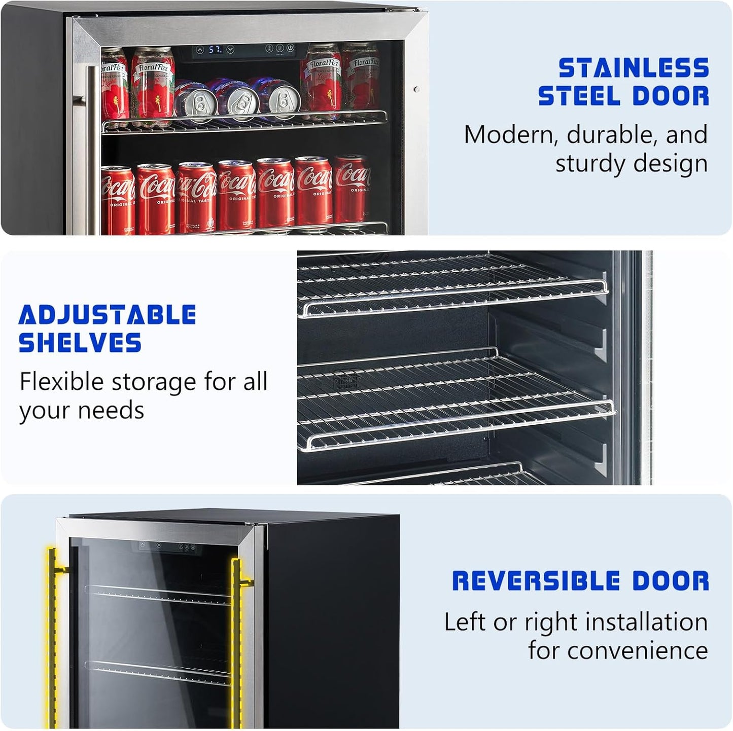 Albott Beverage Refrigerator-24 In fridge with Glass Door, Adjustable Shelves and LED Touch Panel, Under Counter Design for Wine Beer, Built-In or Freestanding Use, 34-64℉