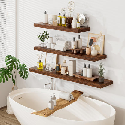 Heimlove 12 Inch Deep Floating Shelves, 55 x 12 inch Extra Long Floating Shelves for Wall, Large Display Shelf & Storage Shelf for Living Room Bedroom Kitchen Home Office, Set of 2, Rustic Brown