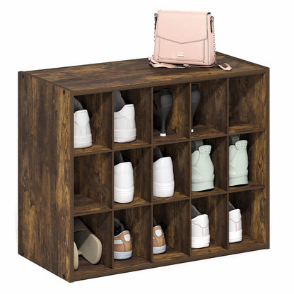 Furinno FANO 15-Cube Shoe Rack, Stackable Shoe Organizer, Amber Pine