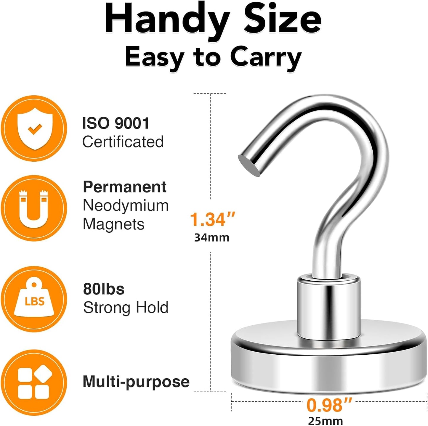 MIKEDE Magnetic Hooks, 80LB+ Heavy Duty Magnetic Hooks Cruise with Epoxy Coating for Refrigerator, Strong Magnet Hooks for Tool Room, Magnetic Metal Hooks for Grill - 8 Pack