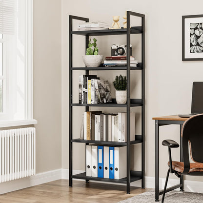 NUMENN Bookshelf, 5 Tier Bookshelves, Home Office Bookcase Shelf Storage Organizer, Free Standing Storage Shelving Unit for Bedroom, Living Room and Home Office, Carbon Fibre