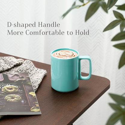 E-liu Porcelain Tea Mugs Coffee Mug Set, Large 15 Ounces Cups for Coffee, Tea, Cocoa, and Mulled Drinks, Set of 6, Turquoise