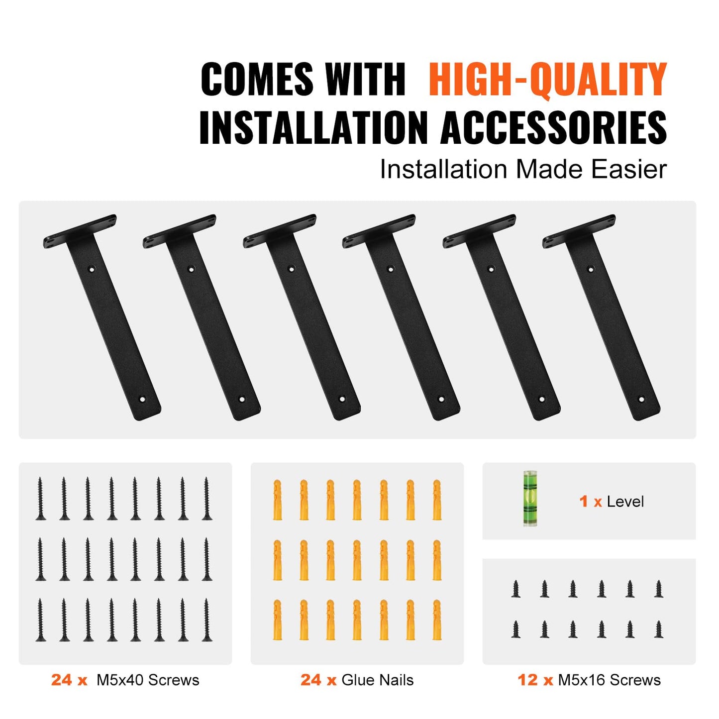 VEVOR Floating Shelf Brackets 6 Inch, 6 Pack Heavy Duty Shelf Brackets, Brackets for Shelves, 1/5"