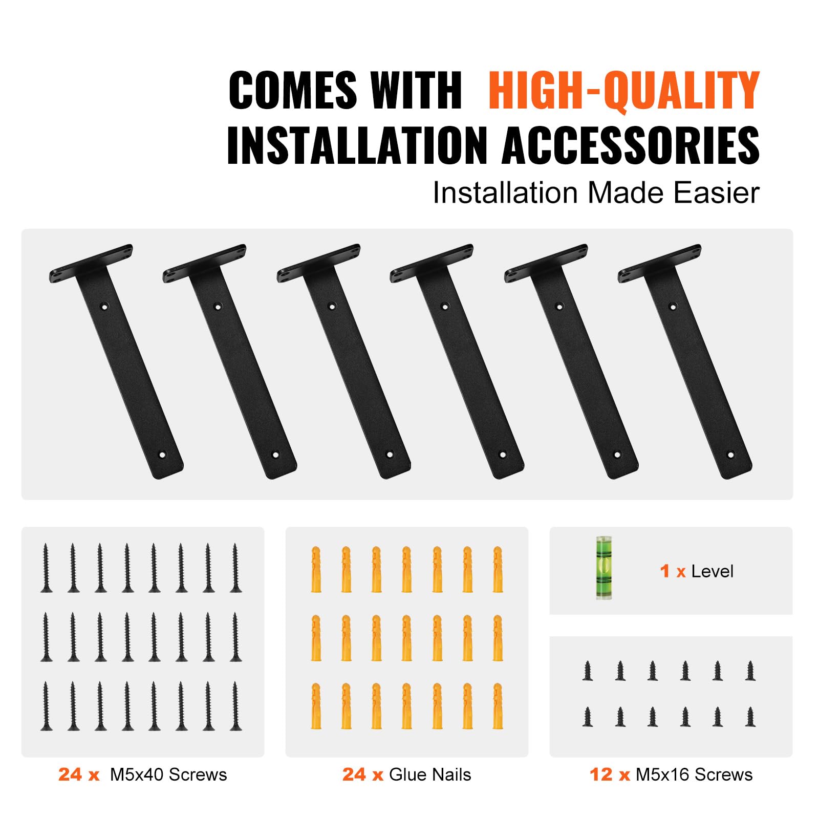 VEVOR Floating Shelf Brackets 6 Inch, 6 Pack Heavy Duty Shelf Brackets, Brackets for Shelves, 1/5"