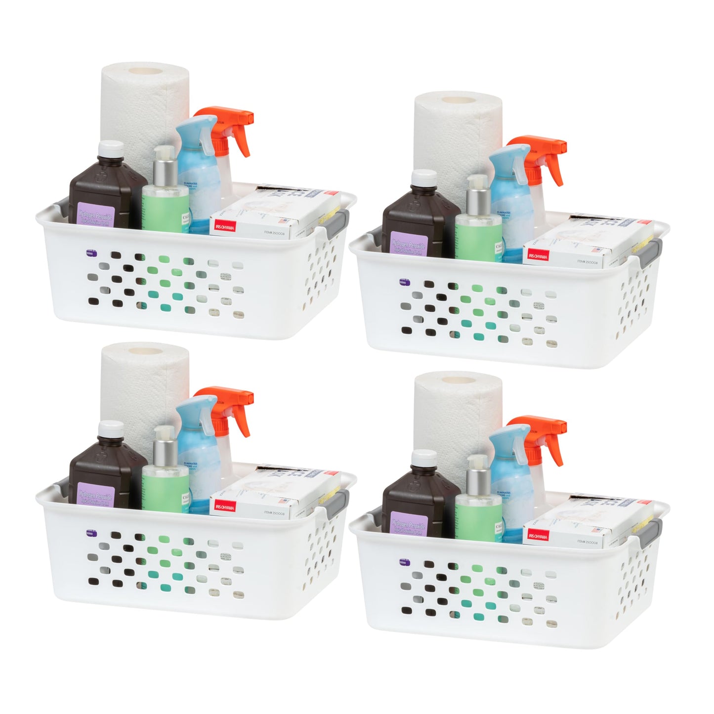 IRIS USA 4-Pack, Medium Plastic Storage Basket, White