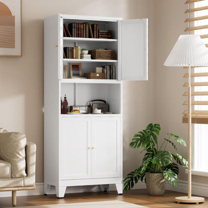 69" Tall Kitchen Pantry Cabinet, Metal Storage Cabinet with 4 Doors and Adjustbale Shelves, Freestanding Cupboards for Dining Room, Living Room, Bathroom