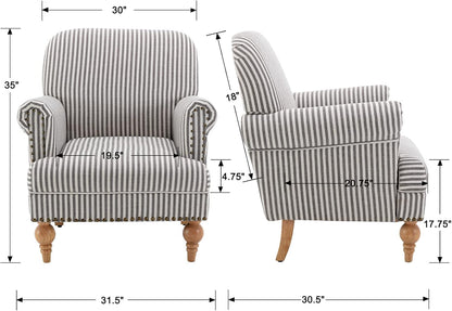 chairus Linen Accent Chair for Living Room Upholstered Mid Century Modern Single Sofa Chair with Solid Wood Legs Comfy Reading Chair Armchair for Bedroom/Office Room/Recption/Lounge, Black Stripe