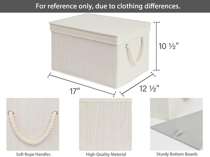 StorageWorks Storage Bins with Lids, Decorative Storage Boxes with Lid and Soft Rope Handles, Foldable Storage Baskets for Closet, Shelves, Stackable, Ivory and White, Jumbo, 3-Pack