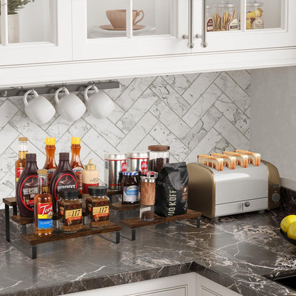 YINMIT Wooden Display Riser Stand, Tiered Perfume and Cologne Organizer Stand, 3 Tier Spice Rack Organizer, Rustic Display Shelf for Candles (3 Tier, 2 Pack)