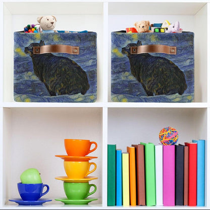 susiyo Storage Baskets for Shelves Organizer Baskets with Metal Frame Closet Storage Bins Fabric Bins Cubes with PU Handles for Organizing Shelf Nursery Toys 2 PACK,Black Cat