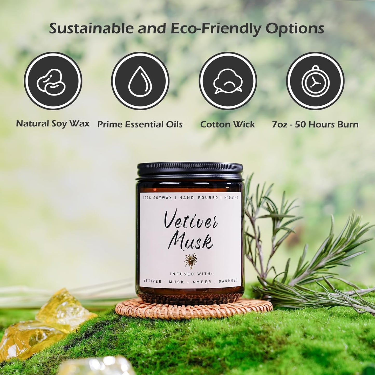 Auelife Scented Candle for Home | Vetiver Musk Candle | Aromatherapy Candles- Soy Candles for Home Scented, Gifts for Women Men, Vetiver Fragrance -7oz, Single-Wick Made with Soy Wax