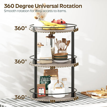 3-Tier Lazy Susan Organizer, Rotating Spice Rack, Spinning Organizer, Industrial Turntable Spice Rack Organizer for Cabinet, Kitchen Countertop, Greige and Black SR23BG