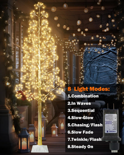 8FT Lighted Birch Tree Christmas Artificial Twig Tree with 1020 LED Lights Timer 8 Mode Xmas Tree for Holiday Party Wedding Indoor Outdoor Decor