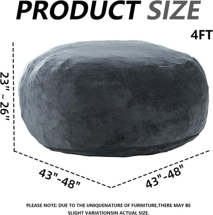 4FT Large Bean Bag Chairs,Big Adult Size Memory Foam Beanbags with Filler Included,Machine Washable Corduroy Cover,Soft Plush Gaming Bing Bag Puff Chair for Dorm, Living Room & Bedroom (Dark Gray)