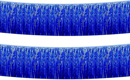 Blue Foil Fringe Garland 10FT 2packs, Metallic Foil Tinsel Fringe Banners for Parade Float Decorations Wedding, Birthday Party Graduation (Two Blue)