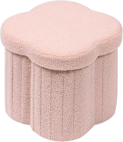 B FSOBEIIALEO Storage Ottoman Cube, Flowers Shaped Ottomans with Storage Foot Stool Footrest for Lving Room, Boucle Ottoman Seat for Dorm Room,Faux Teddy Fur, Pink 12.6"x12.6"x12.6"