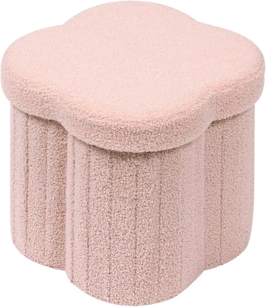 B FSOBEIIALEO Storage Ottoman Cube, Flowers Shaped Ottomans with Storage Foot Stool Footrest for Lving Room, Boucle Ottoman Seat for Dorm Room,Faux Teddy Fur, Pink 12.6"x12.6"x12.6"