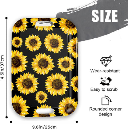 Serving Trays with Handles, 14.5 x 9.8 inch Rectangular Plastic Tray for Restaurant, Kitchen, Sunflower Black Background