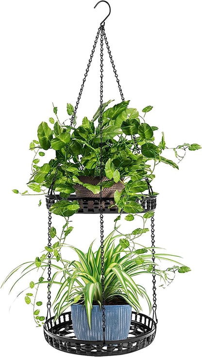 Plant Hanger Indoor Outdoor, 2 Tier Hanging Planter Plant Shelf, Metal Hanging Plants Holder for Indoor Outdoor Plants