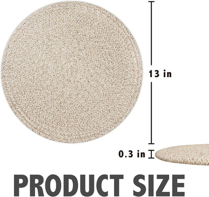 Round Placemats Set of 6, Cotton Rope Woven Table Mats, Hot Pads for Kitchen, Non Slip Heat Resistant Place Mats, 13 Inches Braided Placemat for Farmhouse Decor and Kitchen Table Decor (Brown)