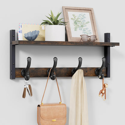 Tatub 20" Rustic Coat Rack Wall Mount with Shelf, Wall Hooks with Shelf, Heavy Duty Entryway