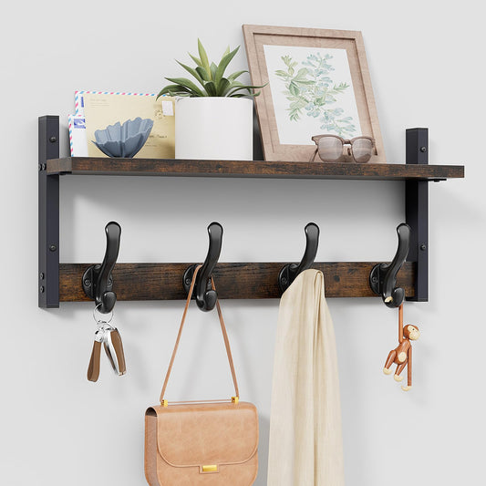 Tatub 20" Rustic Coat Rack Wall Mount with Shelf, Wall Hooks with Shelf, Heavy Duty Entryway