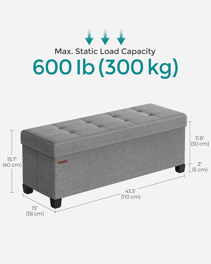 SONGMICS Storage Ottoman Bench, Foldable Foot Rest with Legs, 15 x 43 x 15.7 Inches, End of Bed Bench, Storage Chest, Load up to 660 lb, for Living Room, Bedroom, Entryway, Dove Gray ULSF018G02