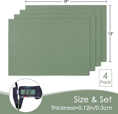 MANSPHIL Sage Green Cloth Placemats Set of 4, Washable Thick Faux Linen Place Mats Heat Resistant Double Layer Table Mats for Dining Kitchen Indoor Outdoor Use - 13x19 Inch