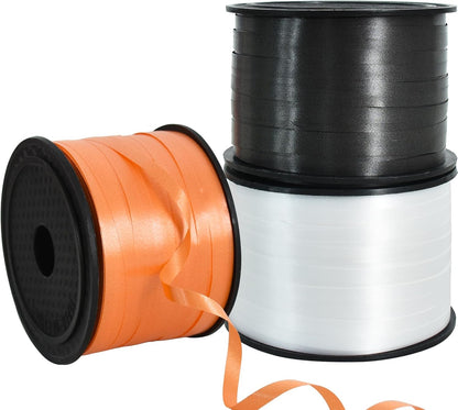 BEISHIDA 3 Pack 100 Yards Black White Orange Curling Crimped Thin Curly Ribbon Balloon String Gift Wrapping Ribbon Birthday Party Halloween Art Craft Decor Decoration