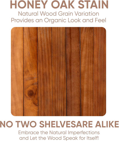 Homeforia Oak Floating Shelves 42 inch Long, High End Solid Real Wood 42inch Floating Shelf for Wall Mounted, Honey Oak Wooden 42in Floating Shelves, Heavy Duty Bracket, 42 X 6.5 X 1.75 in, Set of 2