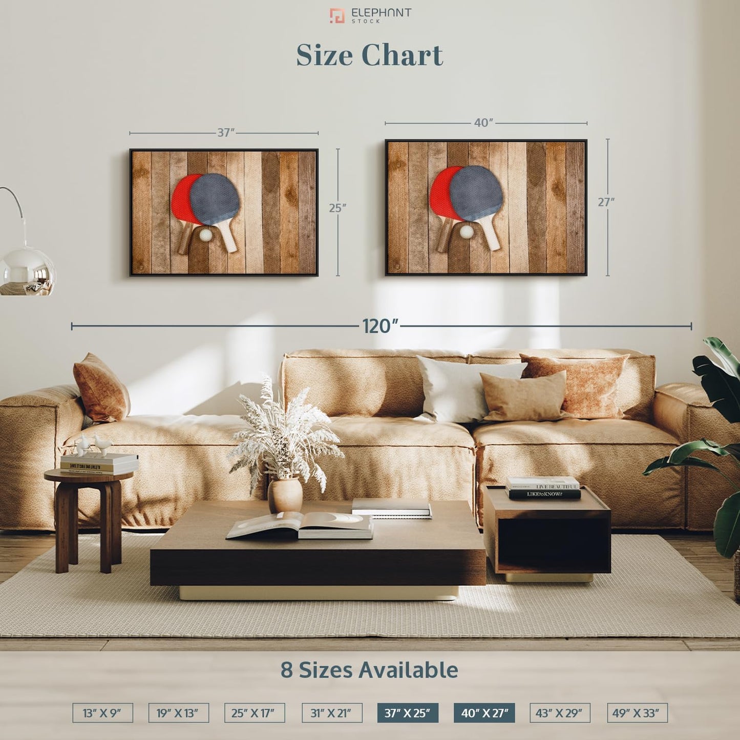 ElephantStock Ping Pong Wall Art - Horizontal Framed Canvas - 1-Piece Living Room Wall Decor - Photography Canvas Print - Brown and Red Decor for Wall - 37" X 25"