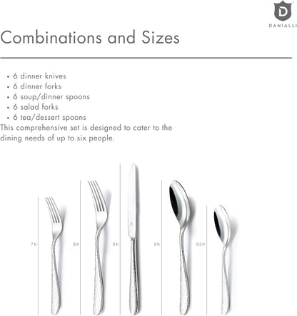 Hammered Silverware Set | Premium 18/10 Stainless Steel Flatware Service for 6 | Heavy-Duty & Dishwasher Safe | Built to Last (30-Piece, Fidenza Hammered)