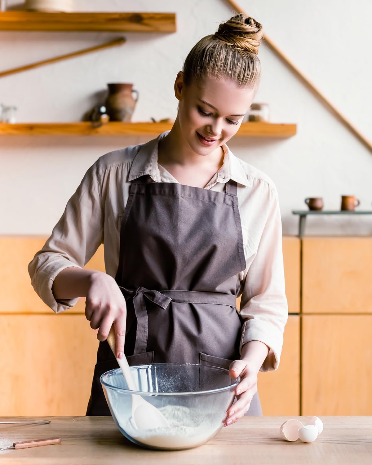 Silicone Cooking Spoons, Great for Scooping Sides and Serving Hearty Stews, BPA-Free Matte Silicone, Wooden Handle Serving Spoon for Nonstick Cooking Surfaces (White)