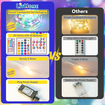 LitHome 200LED 66FT Led Fairy Lights Plug in, Color Changing Fairy Lights with Remote, 9 Modes Led String Lights Indoor Dimmable, Fairy String Lights for Fall Halloween Christmas Bedroom Dorm Decor