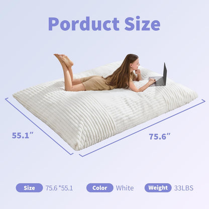 Hobestluk 3 in 1 Bean Bag Chair Giant Bean Bag Chairs Convertible Bean Bag Floor Cushion with Machine Washable Cover, Beanbag Chairs for Adult (White)