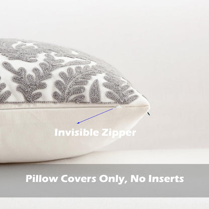 HWY 50 Grey Gray Decorative Throw Pillow Covers 18x18 Inch (1 Piece), Embroidered Cotton Farmhouse Cushion Cover Pillow Case for Sofa Couch Living Room Bed Bedroon, Floral Branches