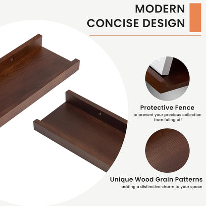 Solid Ash Wood Floating Shelves, Wood Picture Ledge Shelf Set of 2, 48 Inch Long Large Photo Ledge Shelves, Nursery Book Shelves Wall Mounted for Living Room Kids' Bedroom Decor, Color Walnut