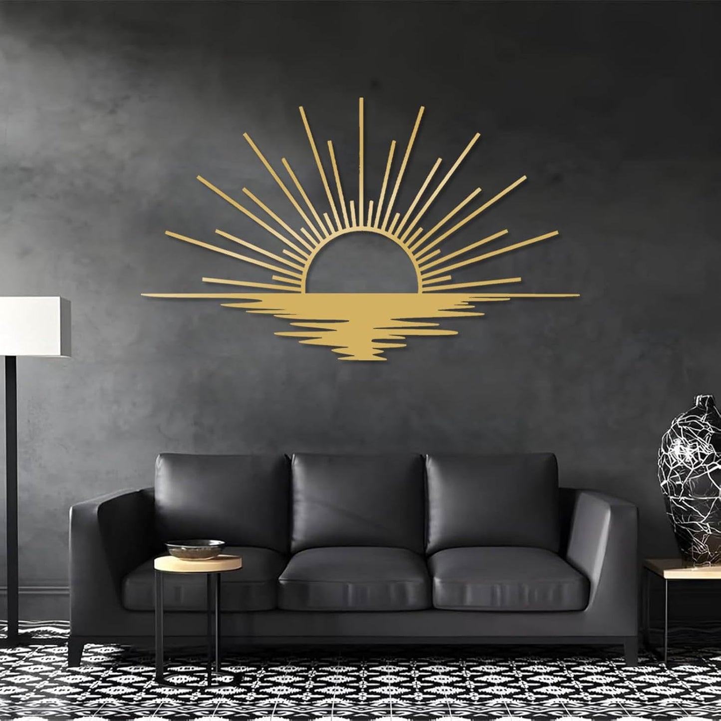 Sunrise Metal Wall Art, Metal Sun Wall Decor, Sun Outdoor Wall Art, Abstract Sunrise Wall Decor, Boho Home Hanging, Living Room Wall Hanging (Black, 48"x29"/121x72cm)