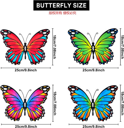 Oraytteo Metal Butterfly Wall Decor, 4pcs Butterflies Wall Art Hanging Sculptures for Outdoor Indoor Fence Patio Yard Tree Garden Home Decorations, Housewarming Gift for Mom Friends