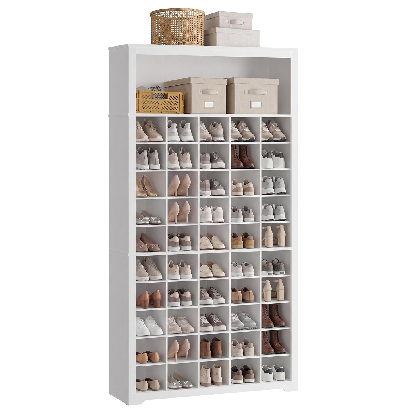 VASAGLE Tall Shoe Cabinet, Farmhouse Shoe Storage Organizer for Entryway, Vertical Wood Rack Holds